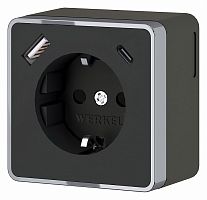 Розетка с заземлением и со шторками и USB Werkel Gallant черный/хром W5071735