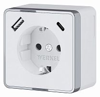 Розетка с заземлением и с шторками и USB Werkel Gallant (белая) W5071701