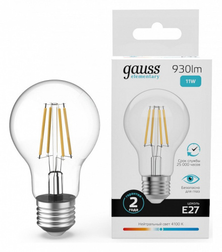 Лампа светодиодная Gauss Filament Elementary E27 11Вт 4100K 22221