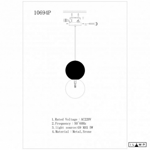 Подвесной светильник iLamp Foxtrot 10694P/1-D100 BK-WH фото 3