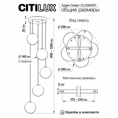 Подвесной светильник Citilux Адам Смарт CL228A051 фото 3