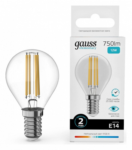 Лампа светодиодная Gauss Filament Elementary E14 12Вт 4100K 52122